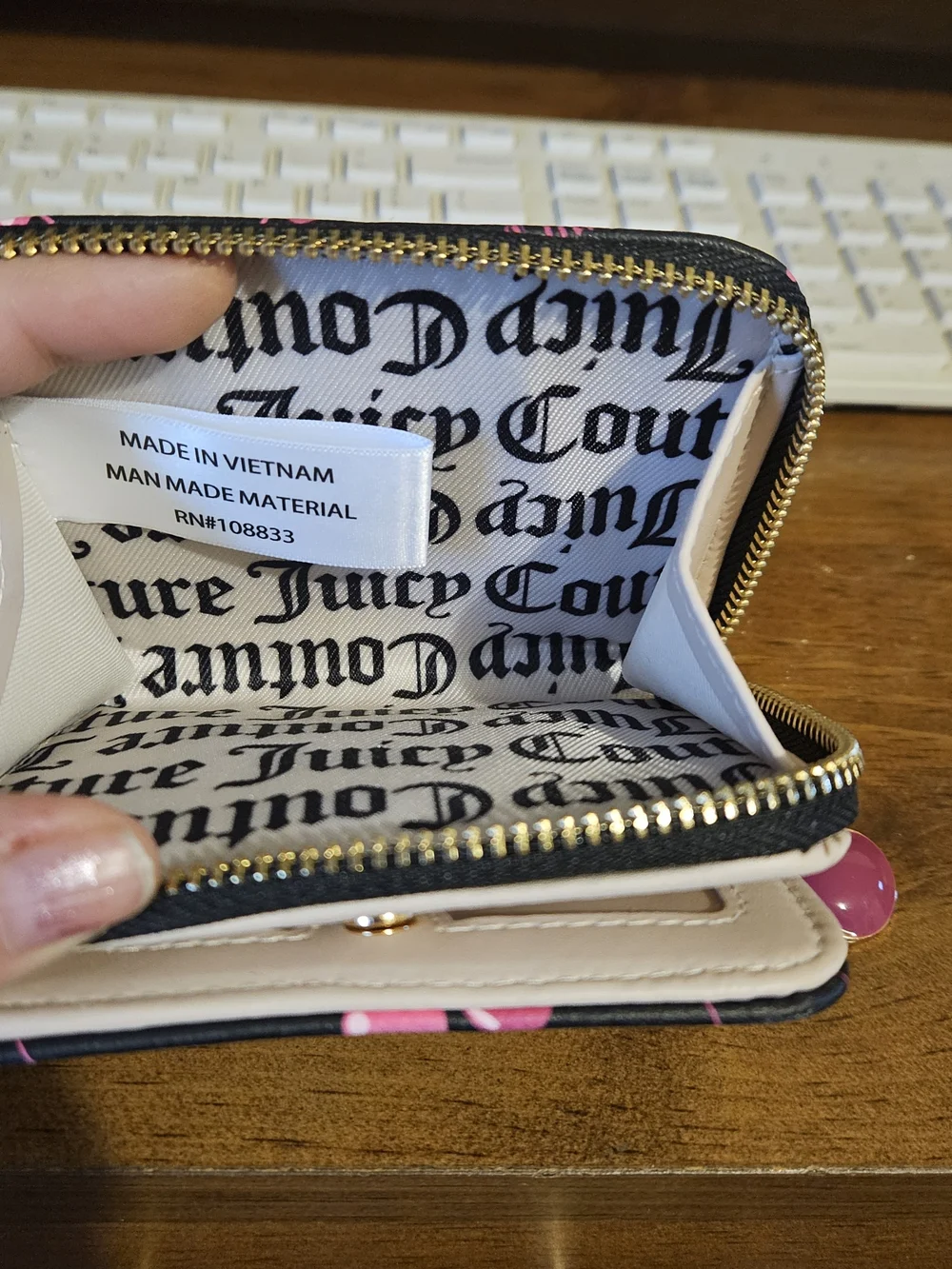 Juicy Couture Black & Pink Cherry Zip Wallet with Charm - Picture 7 of 8